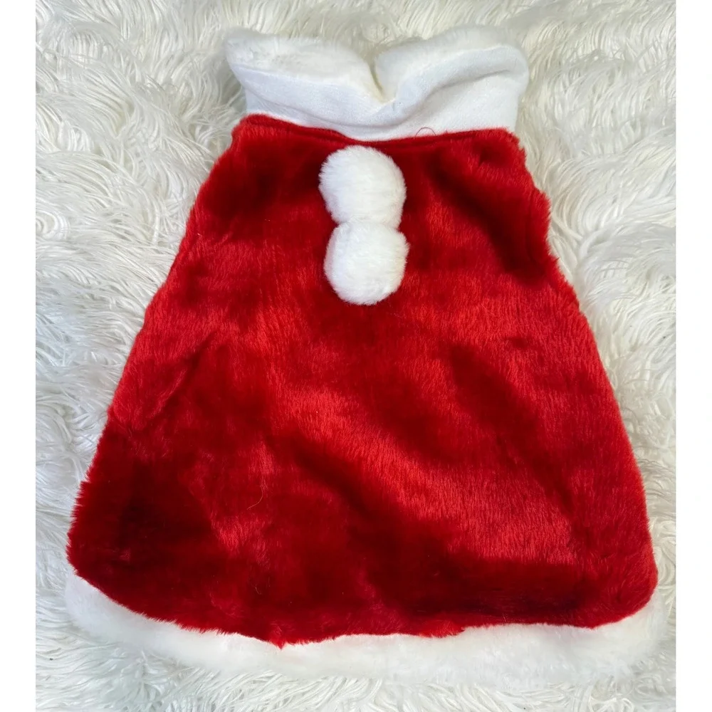 Red Faux Fur Santa Claus Holiday Pet Costume Christmas Vest Small Medium